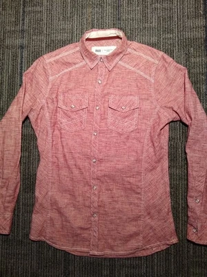 Camisa BKE Para Hombre Perla A Presión Abotonada Manga Larga Ajuste A Medida Bolsillo Pequeña Roja Foto 1 de 4