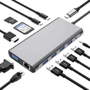 USB C HUB - 12 in 1 Docking Station with 4K HDMI, VGA, USB 3.03.0, Ethernet - Picture 1 of 4