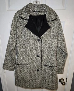 70s Miss Abbmoor Women's Wool Double-Breasted Maxi Coat Gray Tweed Pattern SZ 10 - Picture 1 of 11