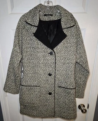 Maxi Abrigo Para Mujer Miss Abbmoor Años 70 Lana Doble Pecho Gris Patrón Tweed Talla 10 Foto 1 de 4