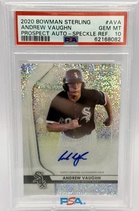 Andrew Vaughn Auto 2020 Bowman Sterling Prospect Auto - Speckle Refractor PSA 10 - Picture 1 of 3