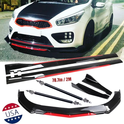 Front Bumper Lip Splitter Spoiler Glossy Black Red Body Kit For Kia Forte Forte5 - Image 1 of 4