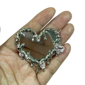 2x Legierung Kristall Cabochon Trödel Charm Charms Kristall Glitzer Tropf Herz Spiegel - Bild 1 von 1
