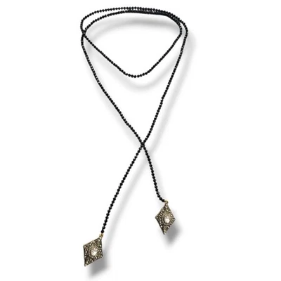 Collar Lariat HEIDI DAUS Largo Cristal Cuentas Retirado $259 Capas Oro Negro Foto 1 de 4