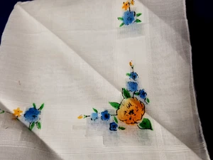 Pañuelo de boda/primer bebé bautizo ojal lino blanco trabajo dibujado - Imagen 1 de 5