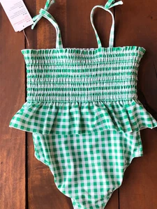 New Old Navy Girls Size 5 Swim Suit Green Gingham Checked One Piece - Picture 1 of 4
