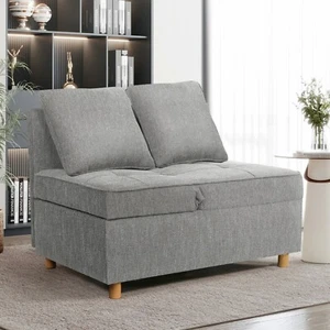 4-in-1 Convertible Ottoman Sofa Bed Line Futon Couch w/2Pillow Foldable Loveseat - Picture 1 of 10