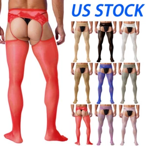 Men Nightwear Ice Silky Garter Stockings Seamless Pantyhose Crossdresser Sexy - Picture 1 of 106
