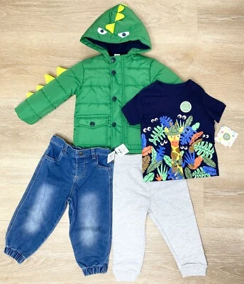 Conjunto de 4 PIEZAS LITTLE ME Dinosaurio Animal Selva Camiseta Jeans Pantalón Abrigo 18M Meses Foto 1 de 2