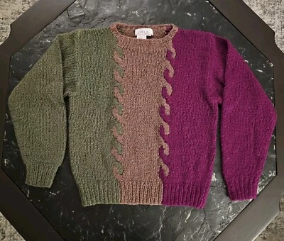 Suéter Spiegel Vintage Mohair Tejido Tri Color Años 80 Mujer Grande 3D Cable Lana Foto 1 de 4