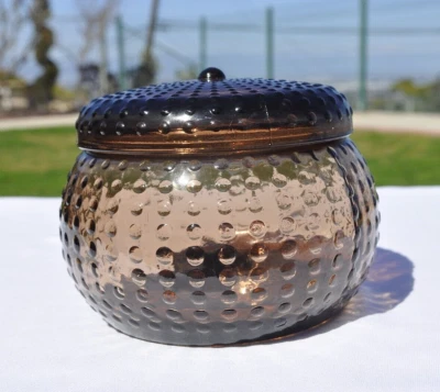 Cuenco de erizo de mar de vidrio con tapa 2 piezas redondo tono marrón vidrio transparente usado en excelente estado Foto 1 de 4