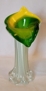 Vintage JACK IN THE PULPIT 9" VASE Green Yellow Blown Art Glass - Picture 1 of 4