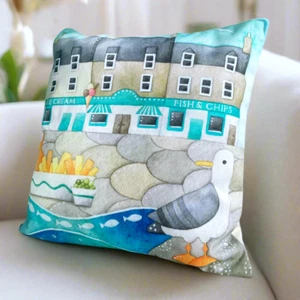 Seagull Cushion Cover - Seaside Decor - 100% Cotton - Fish and Chips, East Neuk - Picture 1 of 7