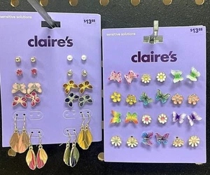 Claire’s Girls 12 Pairs of Earrings Choose Butterflies & Wings or Flowers - Picture 1 of 3