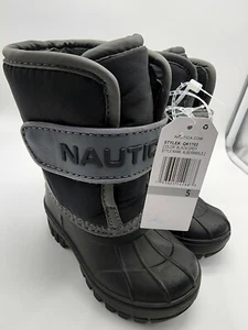 Nautica Little Boys SZ 5 Black & Gray Soft Fleece Snow Boots Brand NEW w/TAGS - Picture 1 of 10