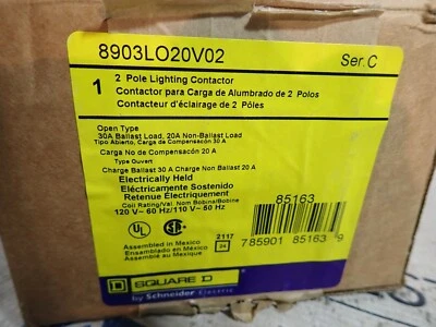 New Square D 8903LO20V02 2 Pole Lighting Contactor 120V Coil Electrically Held - Image 1 of 4