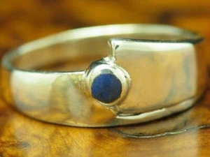 925 Argento Sterling Anello Con Lapislazzuli Ricoperto / Vero / 4,0g / Rg 57 - Foto 1 di 3