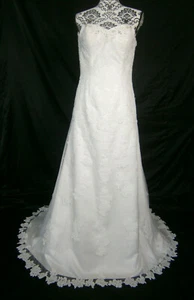 Sweetheart Bridal Wedding Dress 10-12 Ivory Lace Bling A-Line Train Open Back - Picture 1 of 12