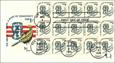 Scott 1811 1 Cent Inkwell Andrews FDC Hand Colored by Maxi FDC 94 Of 100 - Image 1 of 2