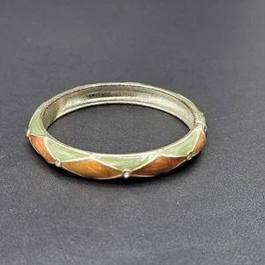 Brazalete Brazalete Bisagras Tono Plata Cristal Verde Naranja Esmalte - Imagen 1 de 8