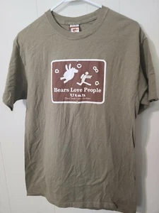 Utah Bears Love People Funny Medium Mens Brown Short Sleeve Tshirt - Picture 1 of 11