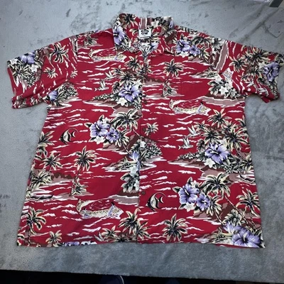 Hilo Hattie Shirt Mens 4XL Red Hawaiian Aloha Made In Hawaii Tropical Print - Image 1 of 4