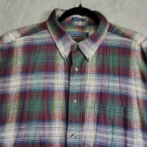 VTG Flannel Shirt Mens XL Green Shadow Plaid Van Heusen Winterweights Grunge 90s - Picture 1 of 8