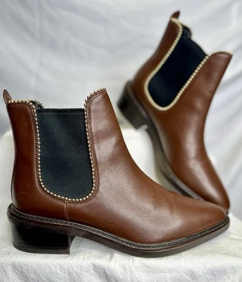 Botas Chelsea COACH Bowery Couro; Marrom Nogueira e Preto; Tamanho: 7,5 - Imagem 1 de 4