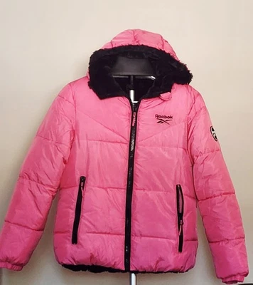 REEBOK Pink Reversible Puffer Winter Hoodie Jacket Size Small - Image 1 of 4