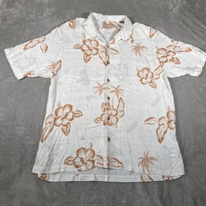 Tommy Bahama Hemd Herren XL weiß hellbraun Hawaii Viskose Camp Aloha Blumen Knopfleiste - Bild 1 von 8