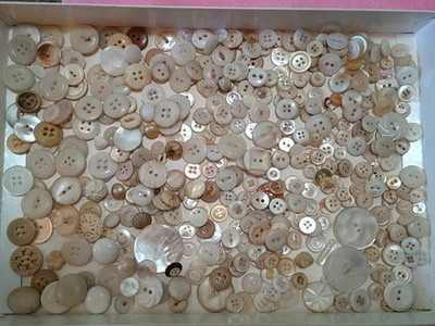 Vintage Mostly White Buttons Various Size/Style Shell Pearl Bone Shell Plasic - Image 1 of 4
