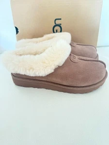 NIB UGG Tazzette Genuine Shearling Collar Slipper Women ROCKY OAK 9 - Picture 1 of 8