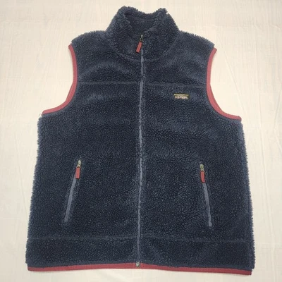 L.L Bean Mens Full Zip Mountain Pile Sherpa Fleece Vest Navy Blue Sz XL - Image 1 of 4