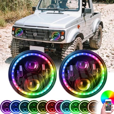 Pair 7'' RGB Halo LED Headlights For Suzuki Sierra SJ80 SJ80V LJ80 Samurai SJ410 - image 1 of 4