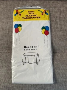 Heavy Duty Round 84 Inches Plastic Tablecloth - Reusable Tablecover - Picture 1 of 2
