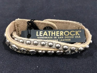 Pulsera de cuero Leatherock, cierre a presión, puño, plata y beige Foto 1 de 4