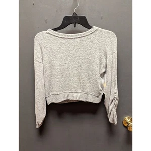 Zella activewear marled gray girls Small (7/8) cozy soft crop top ruched sleeve - Picture 1 of 5