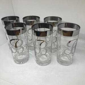 VTG Set of 6 MCM Silver Rimmed Wide Band Monogram "B" 5.5" Bar Glasses - Afbeelding 1 van 4