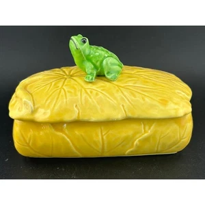 Vintage Keramik Schmuckschatulle mit Froschdeckel gelb 1975 Aldon Made in Japan - Bild 1 von 5