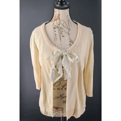 DKNY Seda Mujer Cárdigan Abierto Marfil Talla M/L Elegante Jackie O Vibes Pulido Look Foto 1 de 4