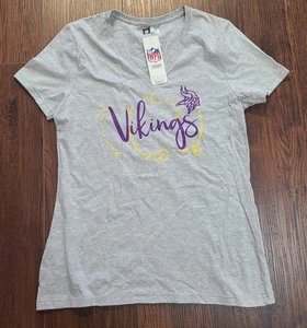 Minnesota Vikings NFL Team Apparel Shirt Women's Size Medium M Gray V Neck Plays - Picture 1 of 6