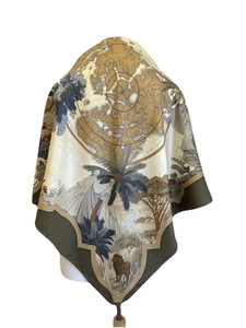 Y8# Luxus Seidentuch Antik Karte Safari Print Löwe Palmen Italien Vintage - Bild 1 von 14