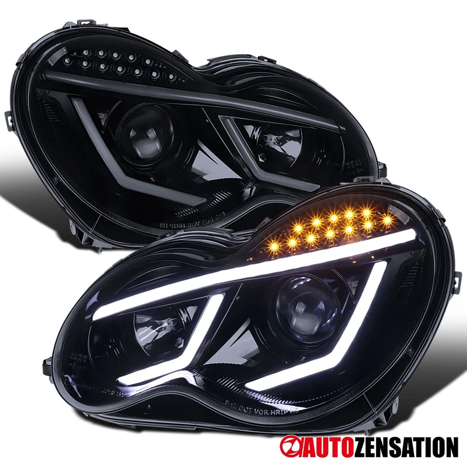 LED Bar Fit 2001-2007 Benz W203 C-Class Black Smoke Projector Headlights Lamps - Imagem 1 de 4
