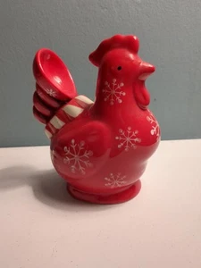 RED with Snowflakes Temptations By Tara Chicken Ceramic Measuring Spoons Set - Picture 1 of 10