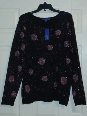 NUEVO CON ETIQUETAS - Suéter Negro Brillante para Mujer - Talla L - Valor de Etiqueta $50.00 - NAVIDAD/AÑOS NUEVOS Foto 1 de 4