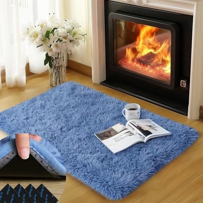 Blue Rug for Bedroom, 2x3 Fluffy Area Rugs for Living Room, Small Soft Shag  - Image 1 of 4