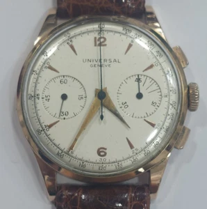 💎 Universal Genève 18k 37 mm cronografo carica manuale uomo 124103 - Imagen 1 de 20