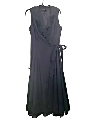 LAFAYETTE 148 Vestido envolvente adornado cuello en V algodón negro talla 2 Foto 1 de 4