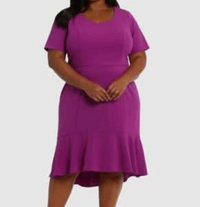London Times Women's Purple Scuba-Crepe Short-Sleeve Dress Plus Size 20W - Picture 1 of 3
