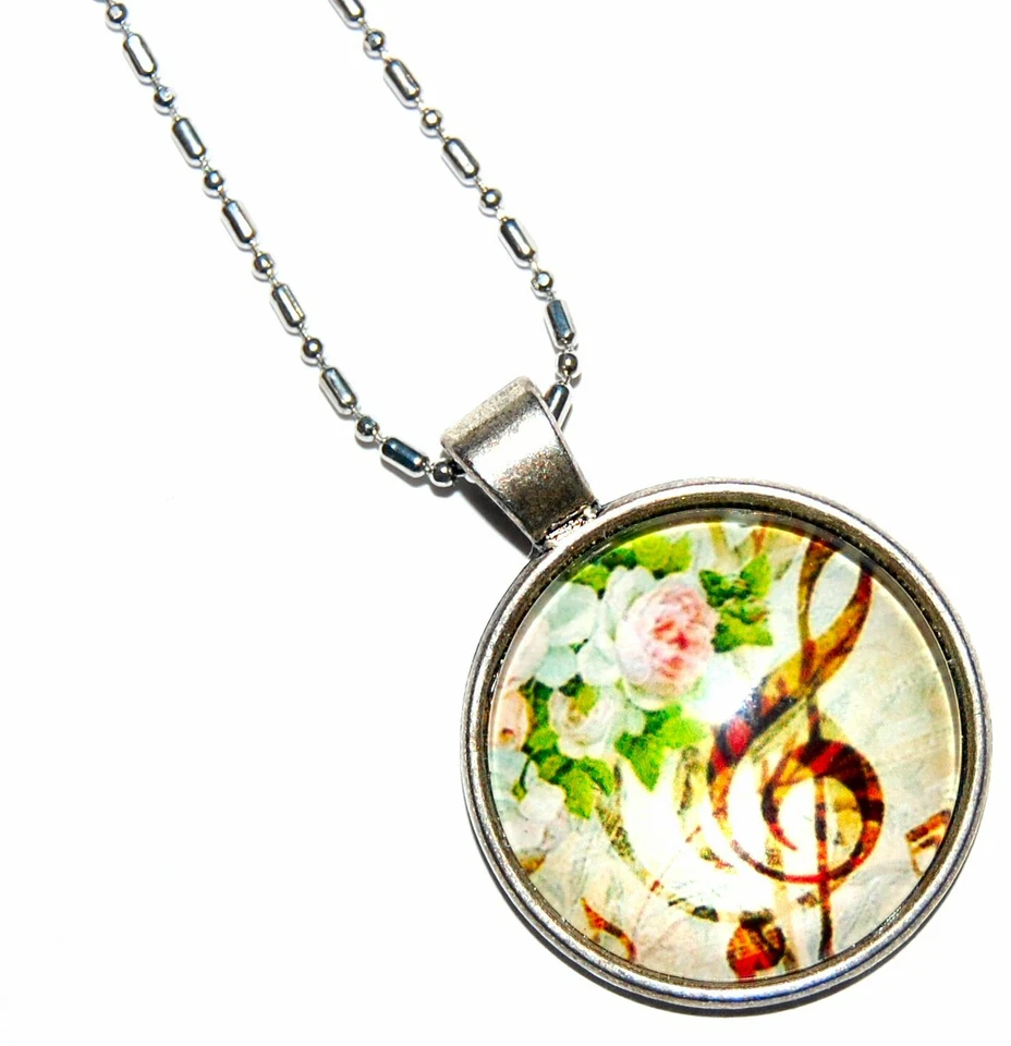 COLLAR COLGANTE MÚSICA CLAVE G VIDRIO HECHO EN EE. UU. Cadena de bambú #L3B ¡Vendedor de EE. UU.! Foto 1 de 3
